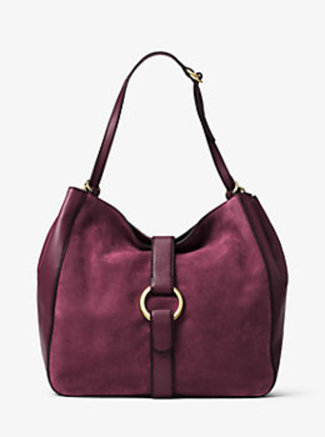 Quincy Large Suede and Leather Shoulder Tote - PLUM - 30F6AQYE3S