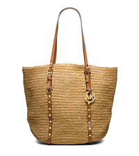Large Studded Straw Shopper Tote - NATURAL/LUGGAGE - 30S4GSWT3W