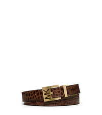 Reversible Metallic and Embossed-Leather Belt - CHOCOLATE - 553518