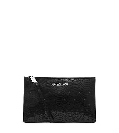 Rhea Embellished Python Pattern-Embossed Leather Clutch -  - 32H4TECW3G