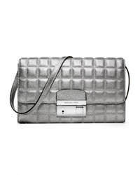 Michael Kors Gia Metallic Quilted Leather Clutch - SILVER - 31F3MGAC3M