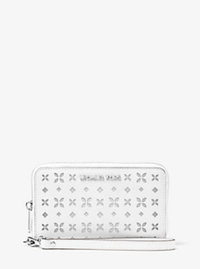 Jet Set Travel Large Perforated-Leather Phone Case - WHITE/SILVER - 32T6STVE2U