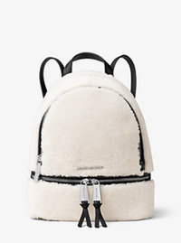 Rhea Small Shearling and Leather Backpack - NATURAL/BLACK - 30F6SEZB2F
