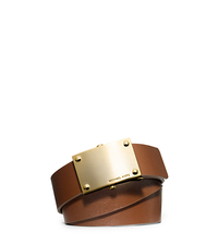 Leather Plaque Belt - LUGGAGE - 553336