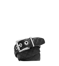 Grommet-Embellished Quilted-Leather Belt - BLACK/GUNMETAL - 29553364