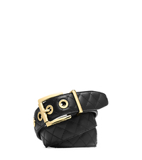 Grommet-Embellished Quilted-Leather Belt - BLACK/GOLD - 29553364